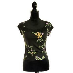 BCBG x Small Floral Black Short Sleeve Top Women's Size XS NWT 100% Polyester
